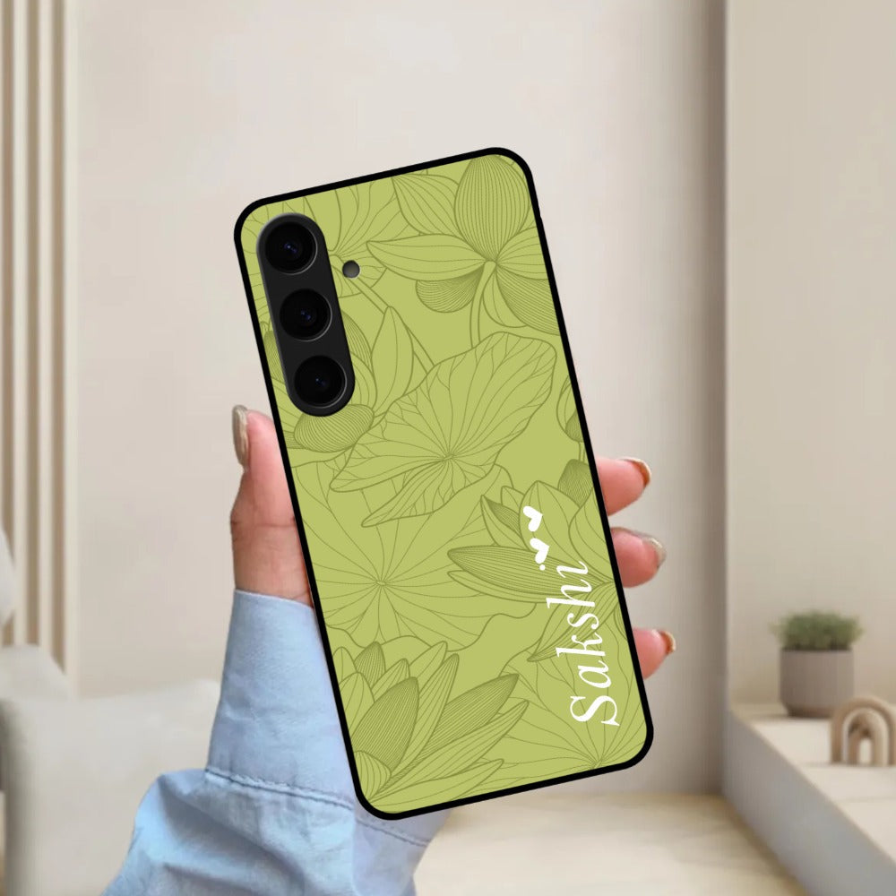 Customized luxury Mint Green leaves Glossy Metal Case Cover For Samsung
