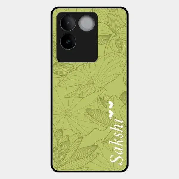 Customized luxury Mint Green leaves Glossy Metal Case Cover For Vivo T2 Pro 5G