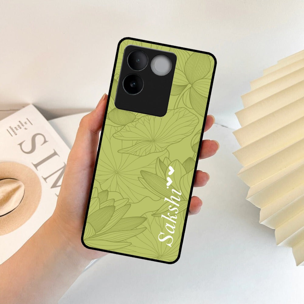Customized luxury Mint Green leaves Glossy Metal Case Cover For Vivo