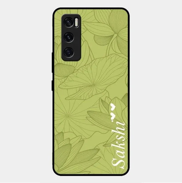 Customized luxury Mint Green leaves Glossy Metal Case Cover For Vivo V20 Se