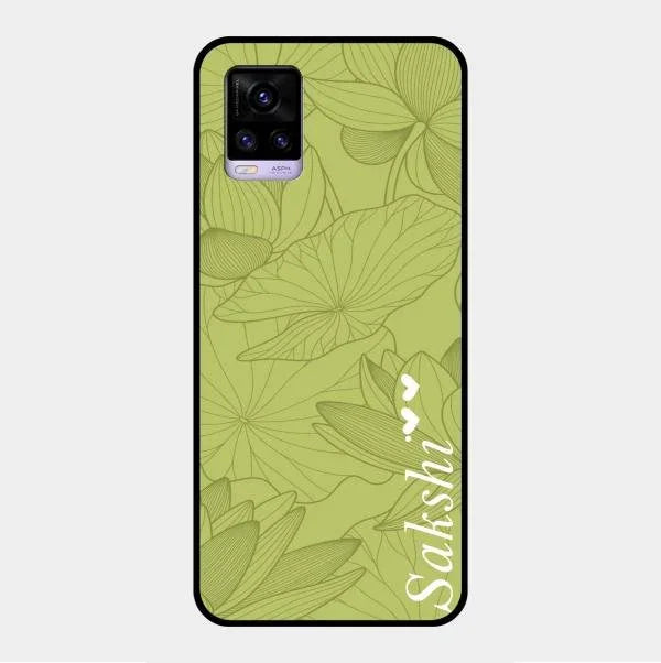 Customized luxury Mint Green leaves Glossy Metal Case Cover For Vivo V20