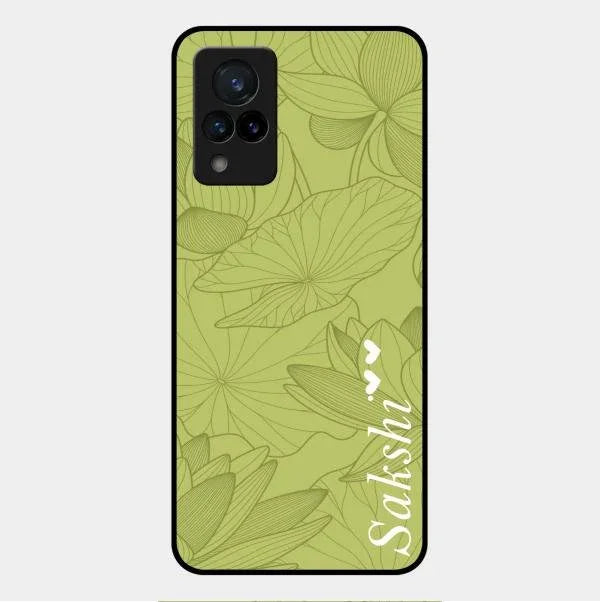 Customized luxury Mint Green leaves Glossy Metal Case Cover For Vivo V21 5G