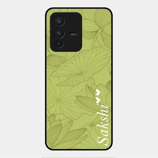Customized luxury Mint Green leaves Glossy Metal Case Cover For Vivo V23 5G