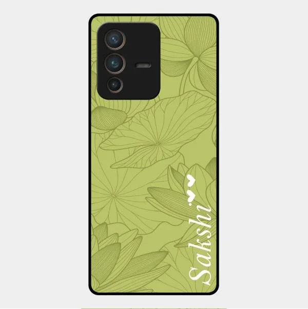 Customized luxury Mint Green leaves Glossy Metal Case Cover For Vivo V23 Pro 5G