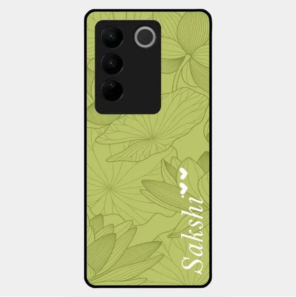 Customized luxury Mint Green leaves Glossy Metal Case Cover For Vivo V27 5G
