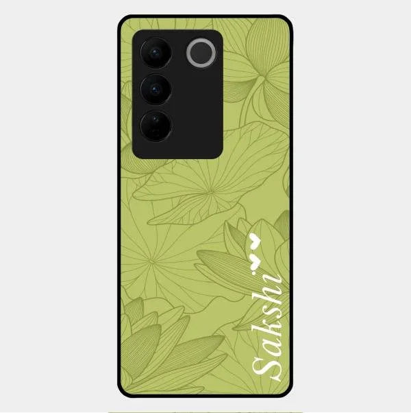 Customized luxury Mint Green leaves Glossy Metal Case Cover For Vivo V27 Pro 5G