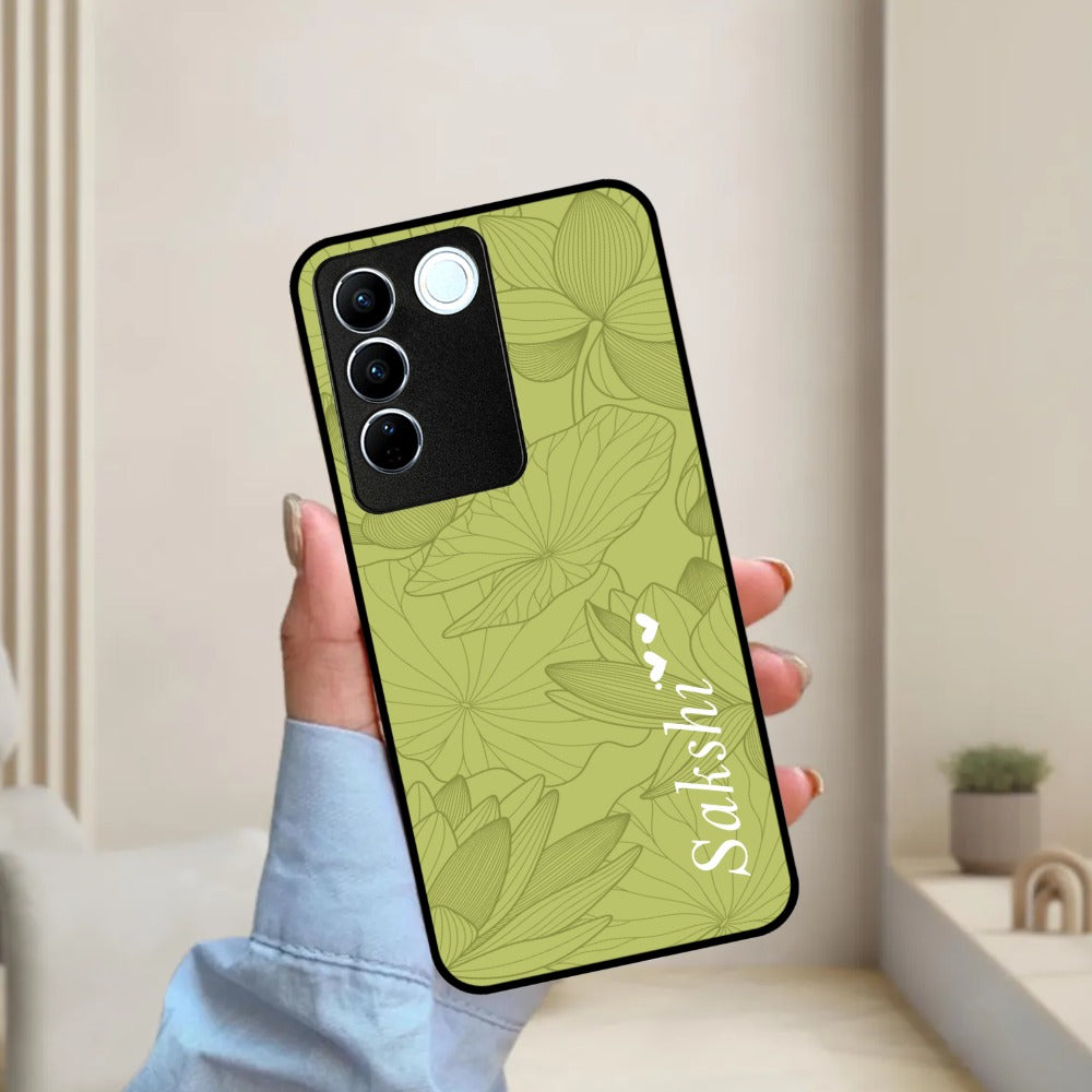Customized luxury Mint Green leaves Glossy Metal Case Cover For Vivo