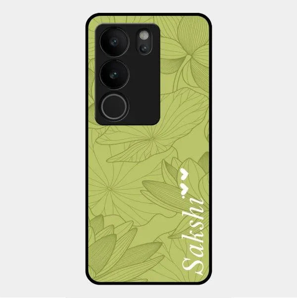 Customized luxury Mint Green leaves Glossy Metal Case Cover For Vivo V29 5G