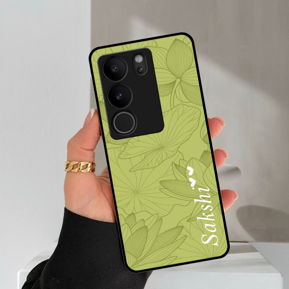 Customized luxury Mint Green leaves Glossy Metal Case Cover For Vivo