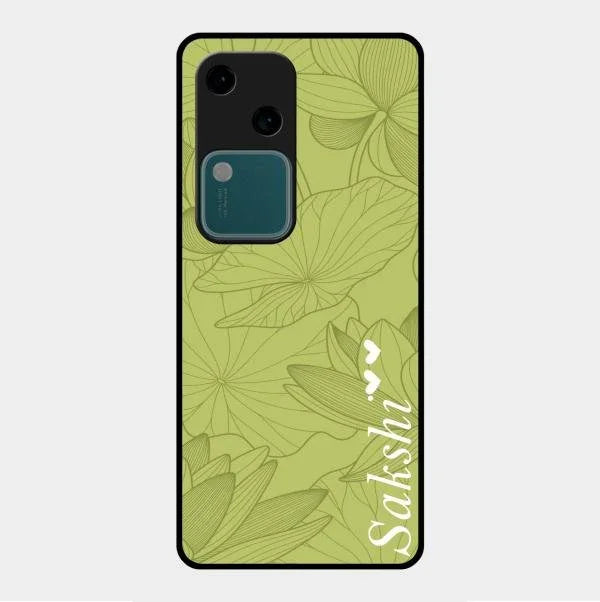 Customized luxury Mint Green leaves Glossy Metal Case Cover For Vivo V30 5G