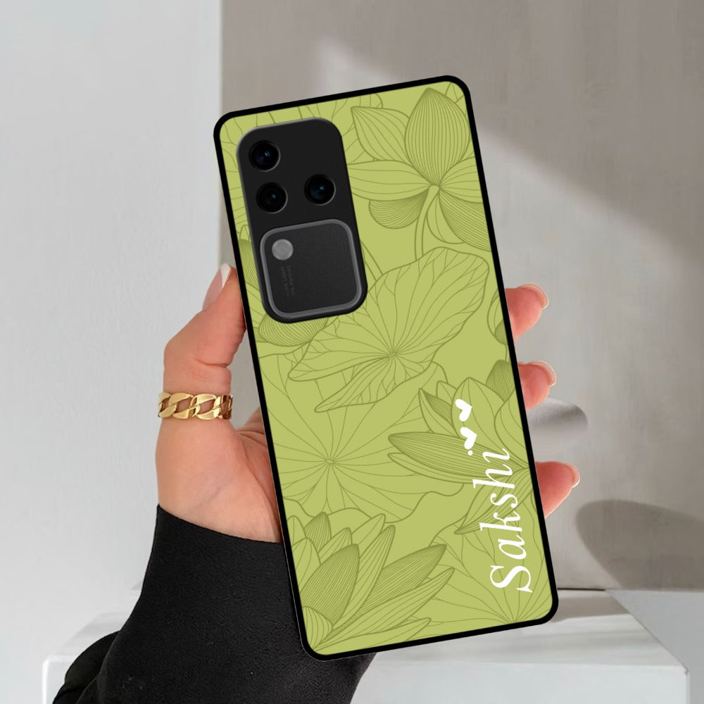 Customized luxury Mint Green leaves Glossy Metal Case Cover For Vivo