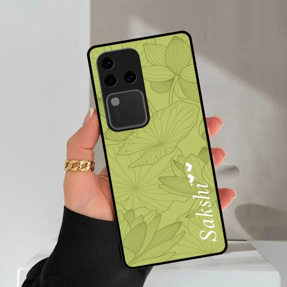 Customized luxury Mint Green leaves Glossy Metal Case Cover For Vivo - ShopOnCliQ