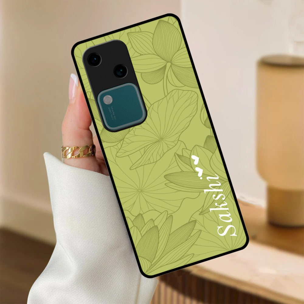 Customized luxury Mint Green leaves Glossy Metal Case Cover For Vivo