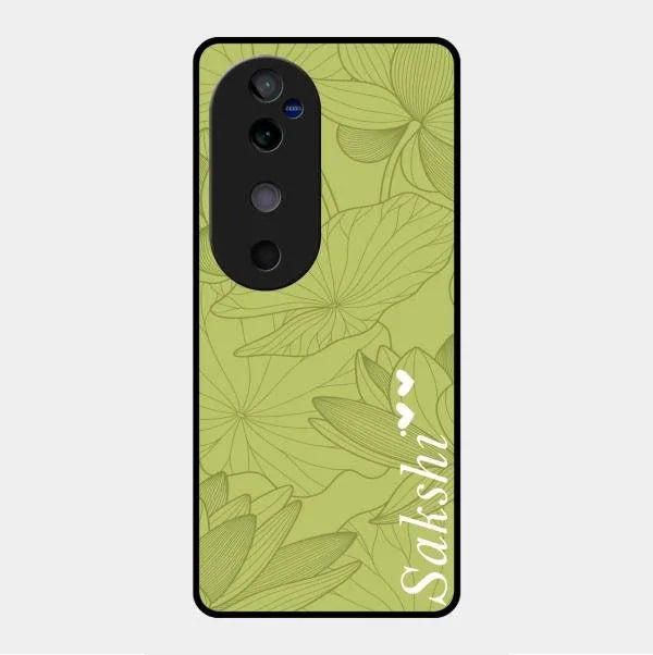 Customized luxury Mint Green leaves Glossy Metal Case Cover For Vivo V40 5G