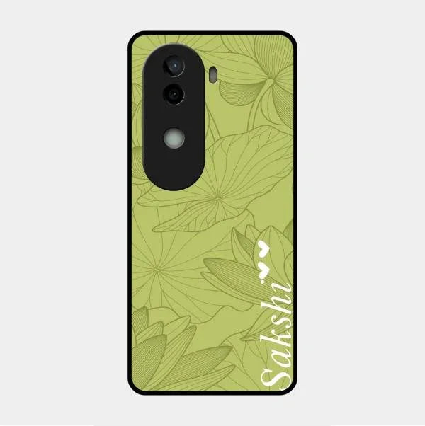 Customized luxury Mint Green leaves Glossy Metal Case Cover For Vivo V40E 5G