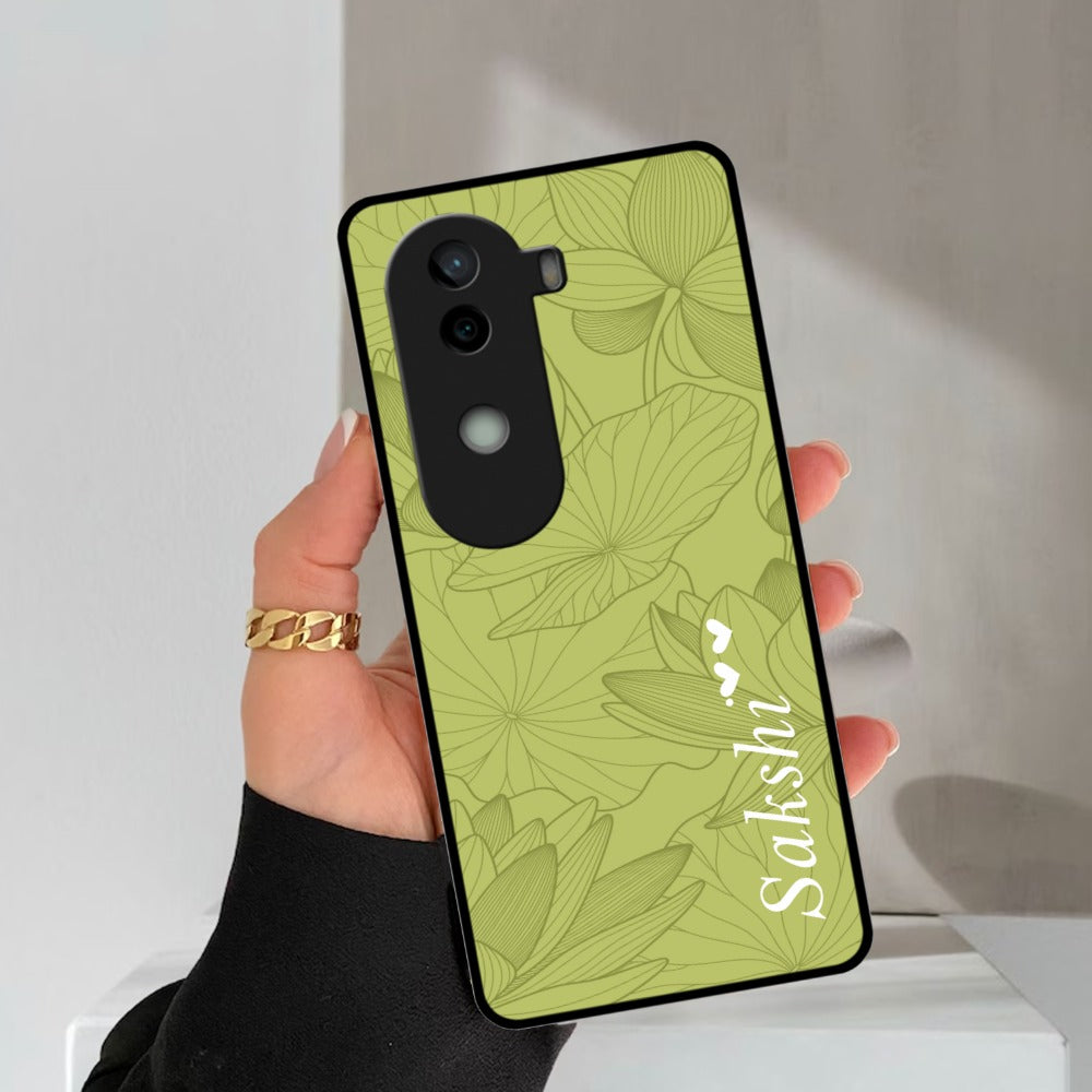 Customized luxury Mint Green leaves Glossy Metal Case Cover For Vivo