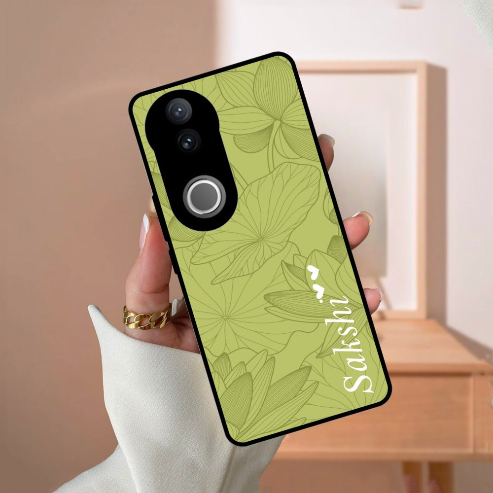 Customized luxury Mint Green leaves Glossy Metal Case Cover For Vivo