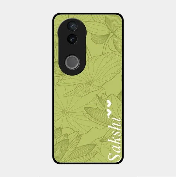 Customized luxury Mint Green leaves Glossy Metal Case Cover For Vivo V50E 5G