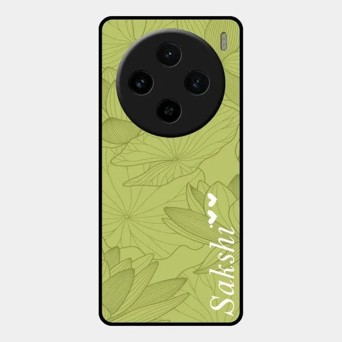 Customized luxury Mint Green leaves Glossy Metal Case Cover For Vivo X100 5G
