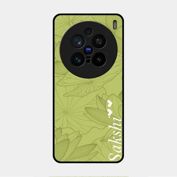 Customized luxury Mint Green leaves Glossy Metal Case Cover For Vivo X200 Pro 5G