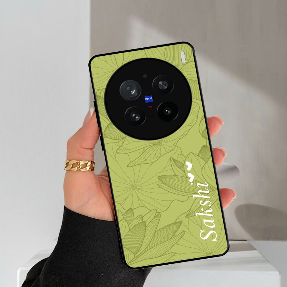 Customized luxury Mint Green leaves Glossy Metal Case Cover For Vivo