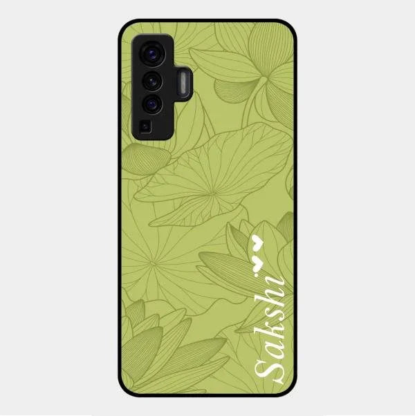 Customized luxury Mint Green leaves Glossy Metal Case Cover For Vivo X50 5G