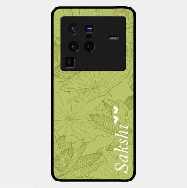 Customized luxury Mint Green leaves Glossy Metal Case Cover For Vivo X80 Pro 5G