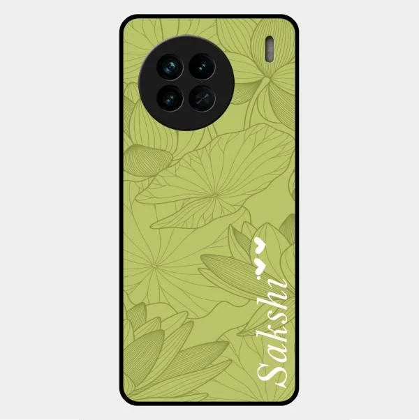 Customized luxury Mint Green leaves Glossy Metal Case Cover For Vivo X90 5G