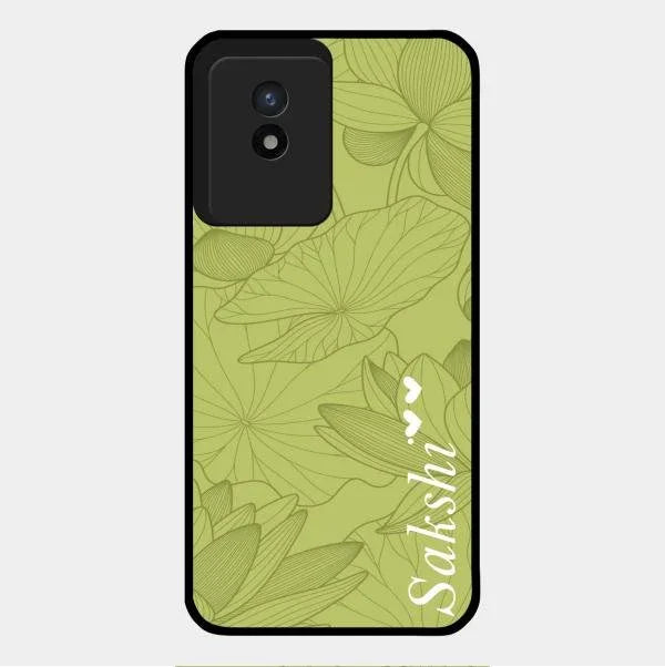 Customized luxury Mint Green leaves Glossy Metal Case Cover For Vivo Y02T