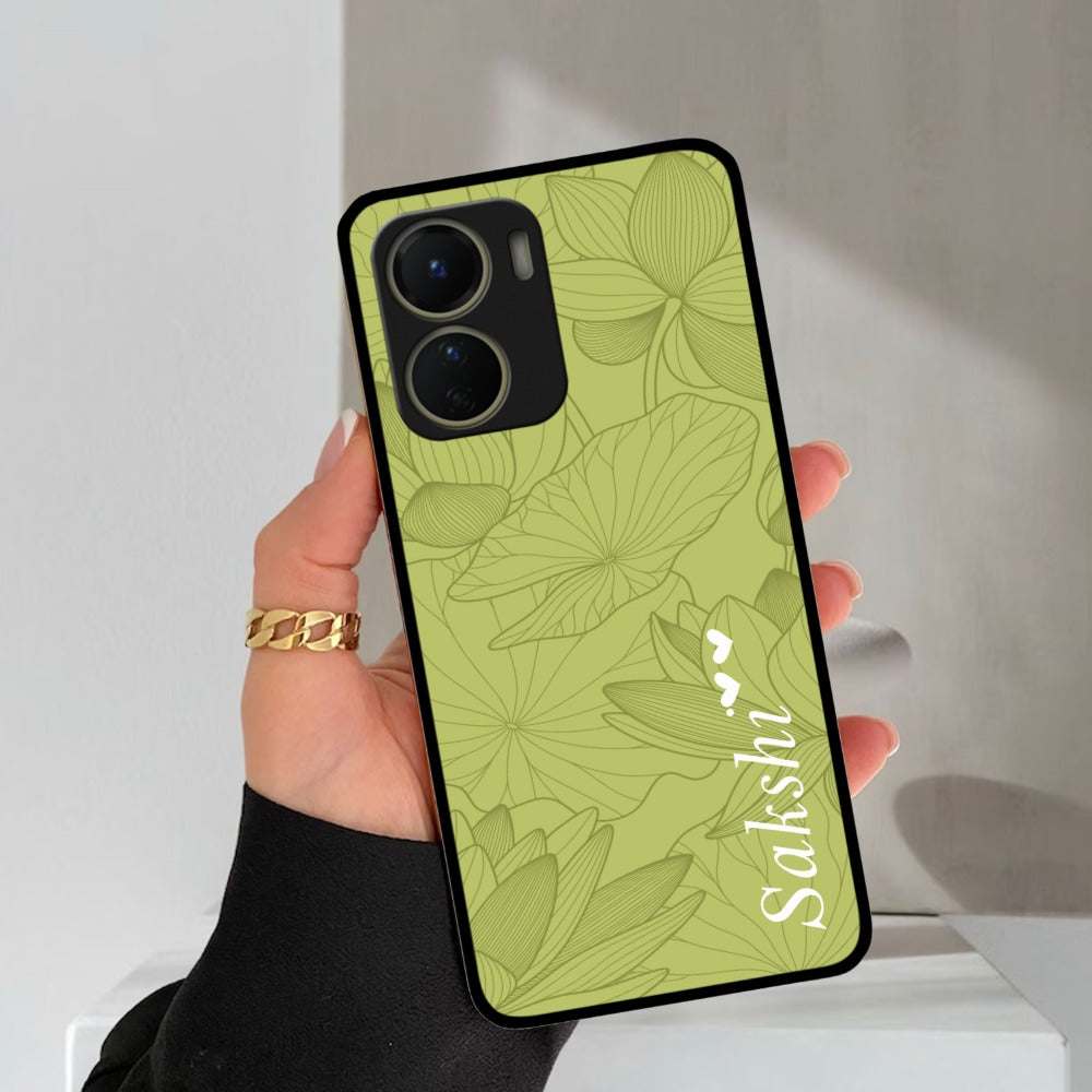 Customized luxury Mint Green leaves Glossy Metal Case Cover For Vivo