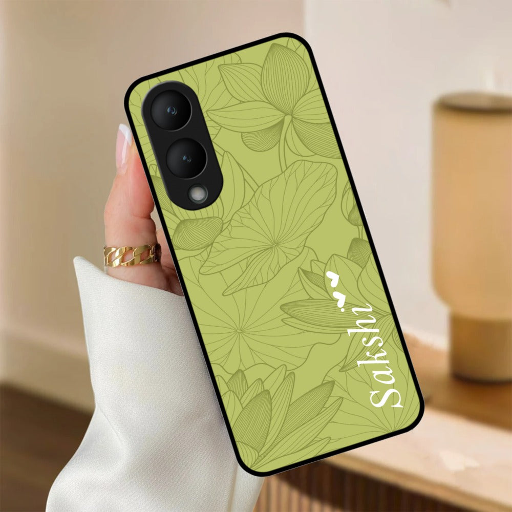 Customized luxury Mint Green leaves Glossy Metal Case Cover For Vivo