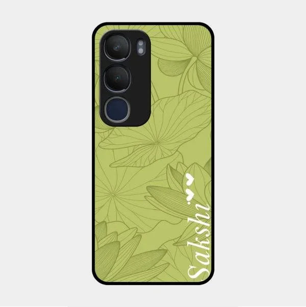 Customized luxury Mint Green leaves Glossy Metal Case Cover For Vivo Y29 5G