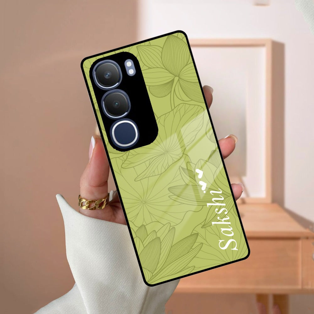 Customized luxury Mint Green leaves Glossy Metal Case Cover For Vivo