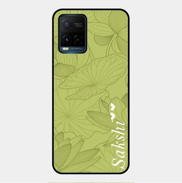 Customized luxury Mint Green leaves Glossy Metal Case Cover For Vivo Y33S