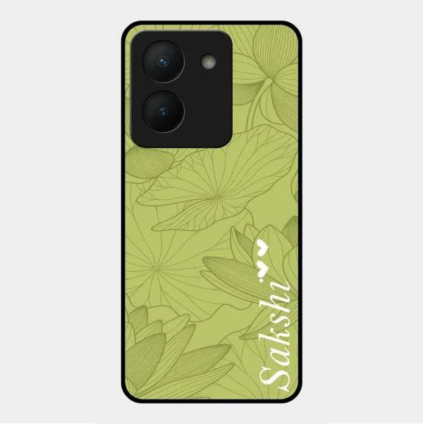 Customized luxury Mint Green leaves Glossy Metal Case Cover For Vivo Y36
