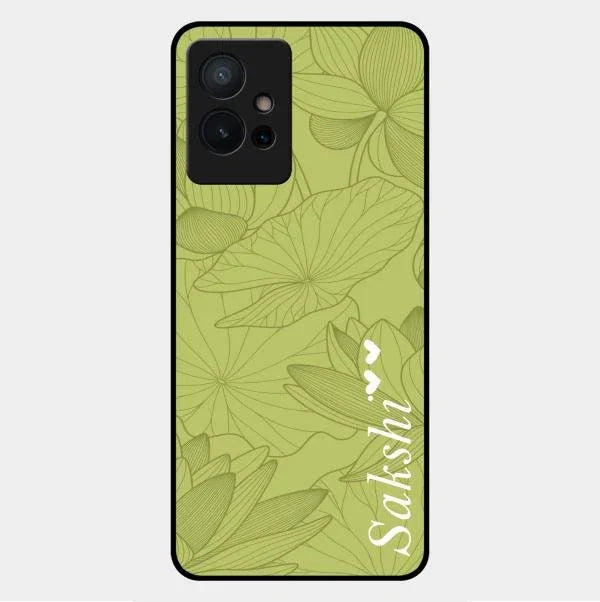 Customized luxury Mint Green leaves Glossy Metal Case Cover For Vivo Y75 5G