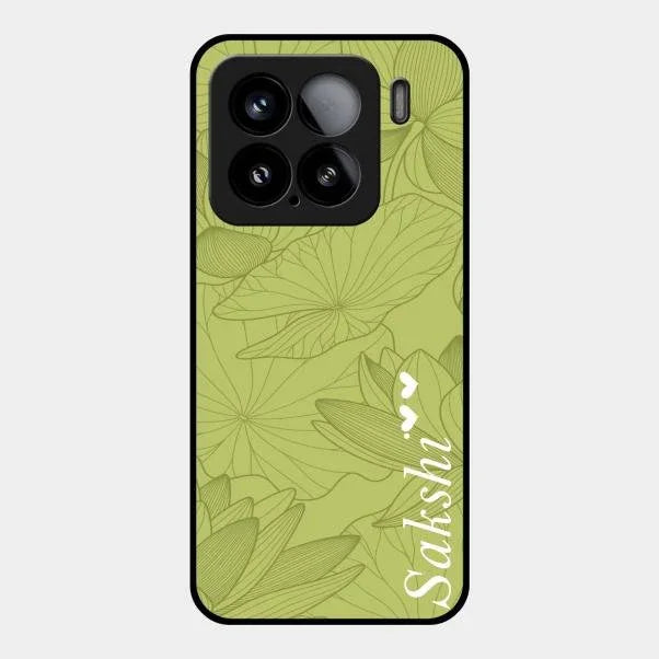 Customized luxury Mint Green leaves Glossy Metal Case Cover For Xiaomi 15 5G