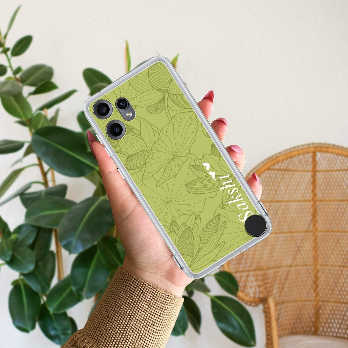 Customized luxury Mint Green leaves Transparent Silicon Case For Nothing
