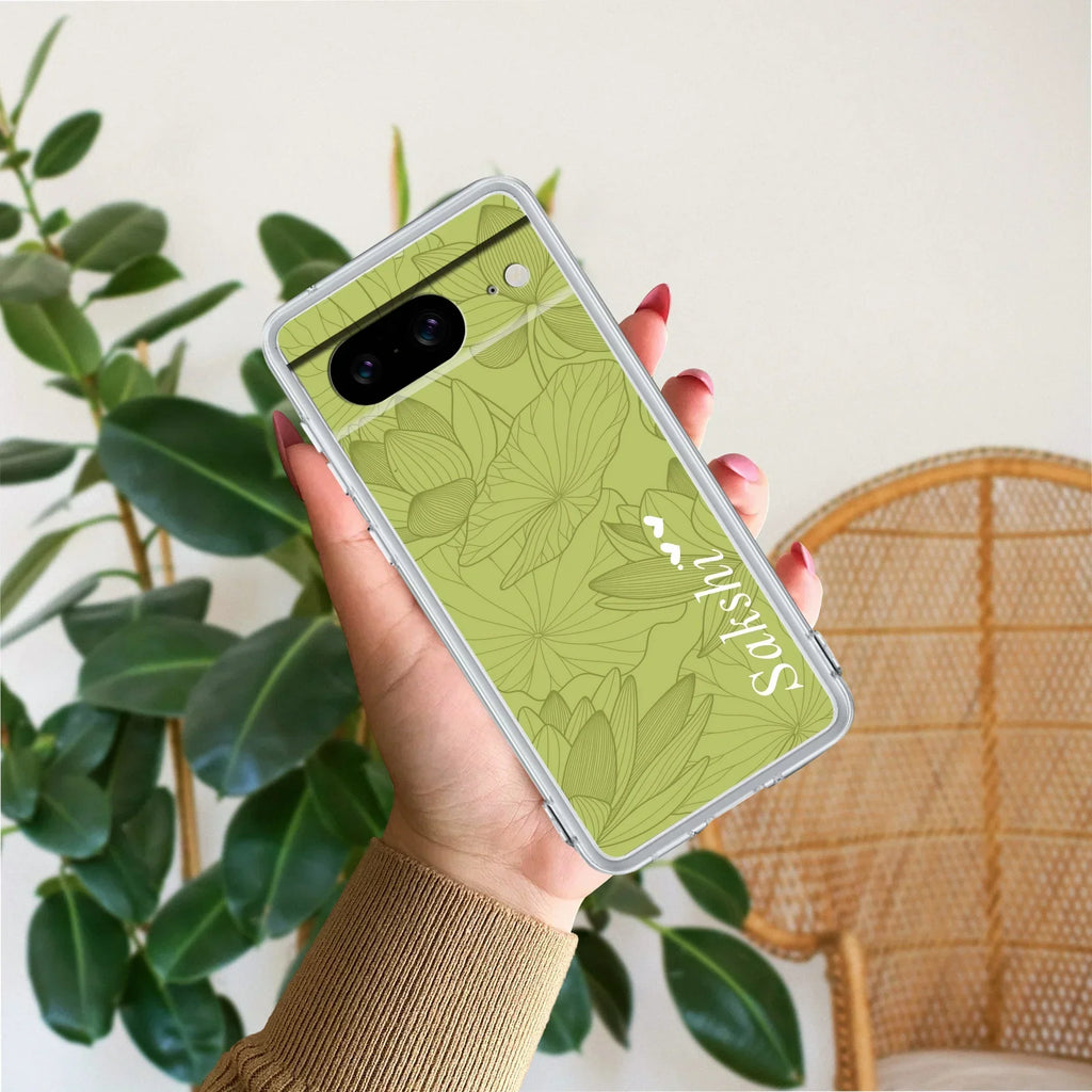 Customized luxury Mint Green leaves Anti Yellow Case For Google Pixel 8 5G