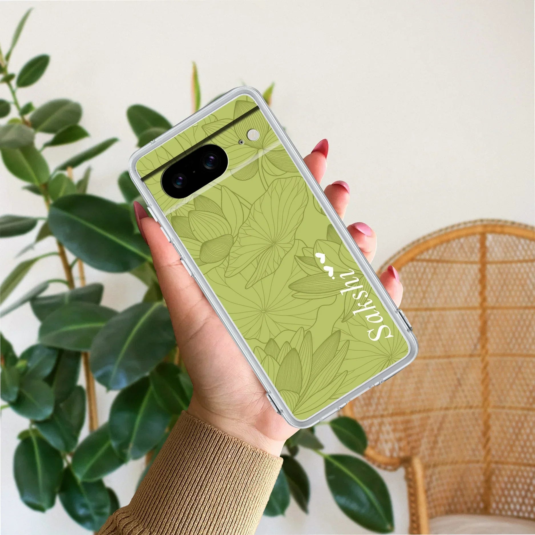 Customized luxury Mint Green leaves Transparent Silicon Case For Google Pixel 8 5G