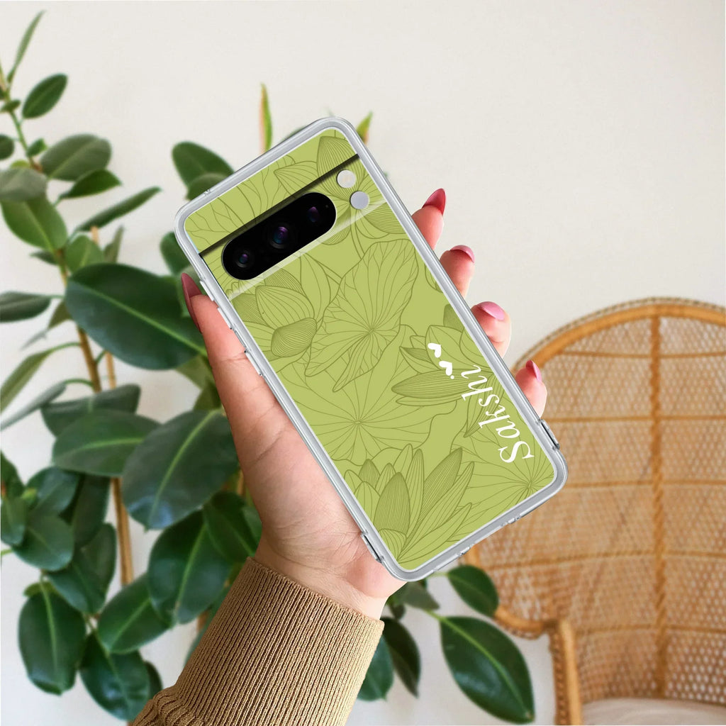 Customized luxury Mint Green leaves Transparent Silicon Case For Google Pixel 8 Pro 5G