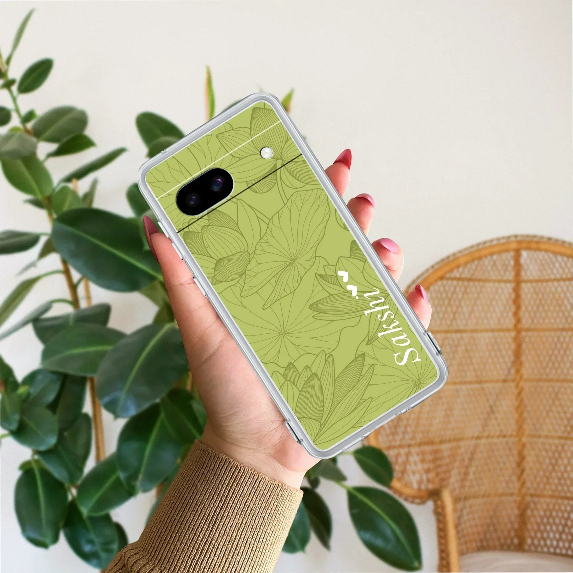 Customized luxury Mint Green leaves Transparent Silicon Case For Google Pixel 8a 5G