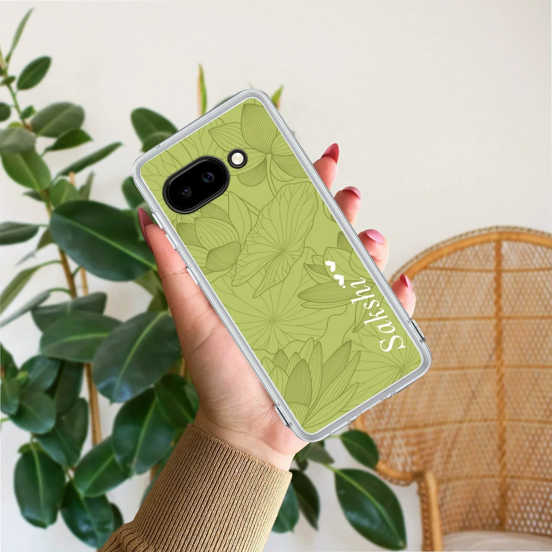 Customized luxury Mint Green leaves Anti Yellow Case For Google Pixel 10a 5G