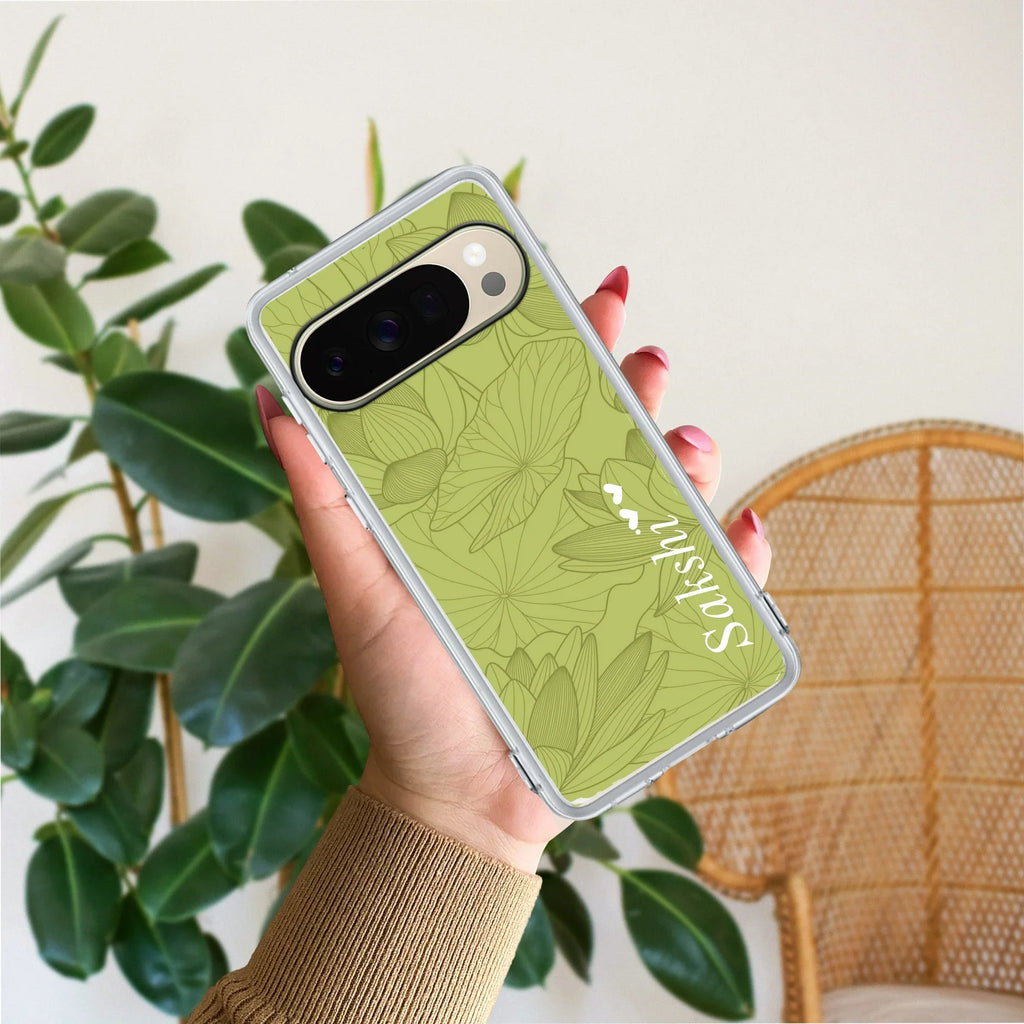 Customized luxury Mint Green leaves Transparent Silicon Case For Google Pixel 8 Pro 5G