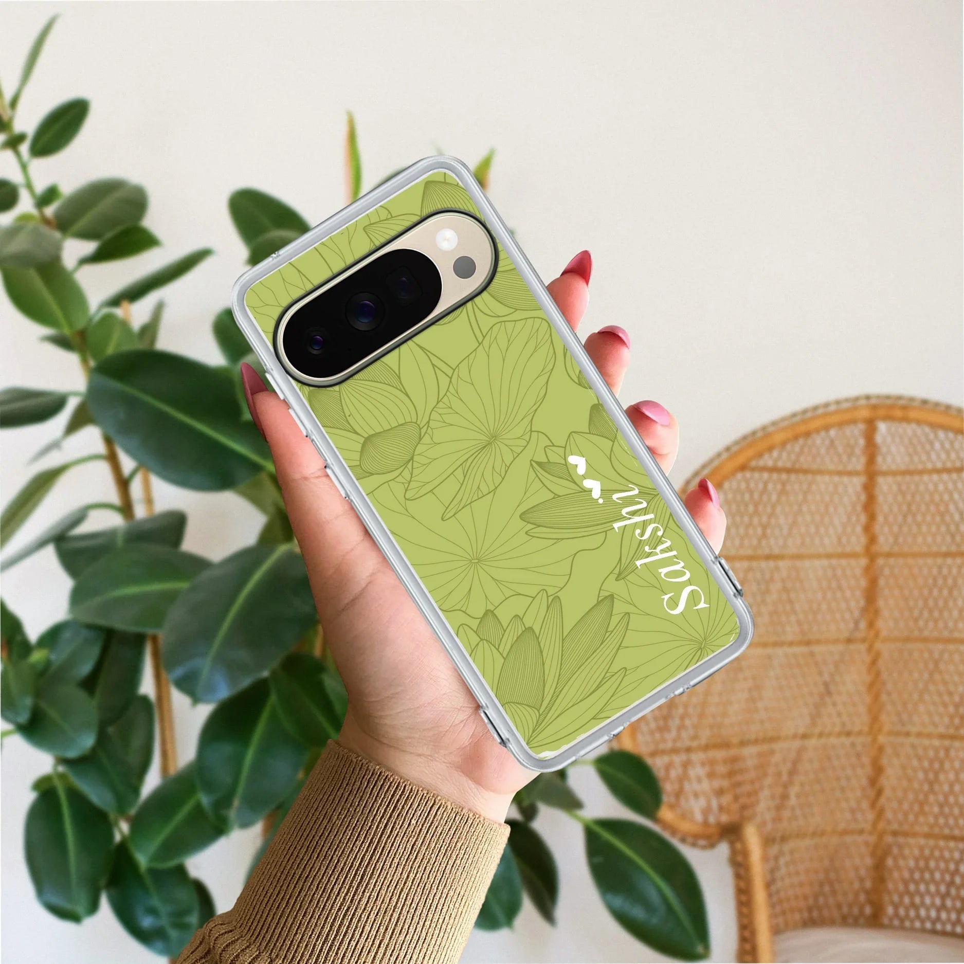 Customized luxury Mint Green leaves Transparent Silicon Case For Google Pixel 10 Pro