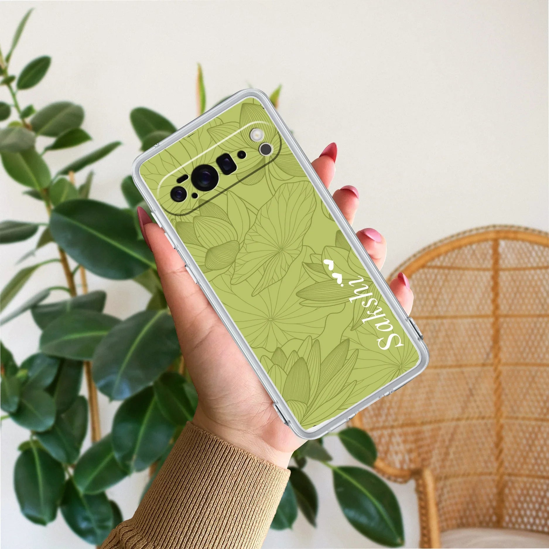 Customized luxury Mint Green leaves Transparent Silicon Case For Google Pixel 10 Pro XL