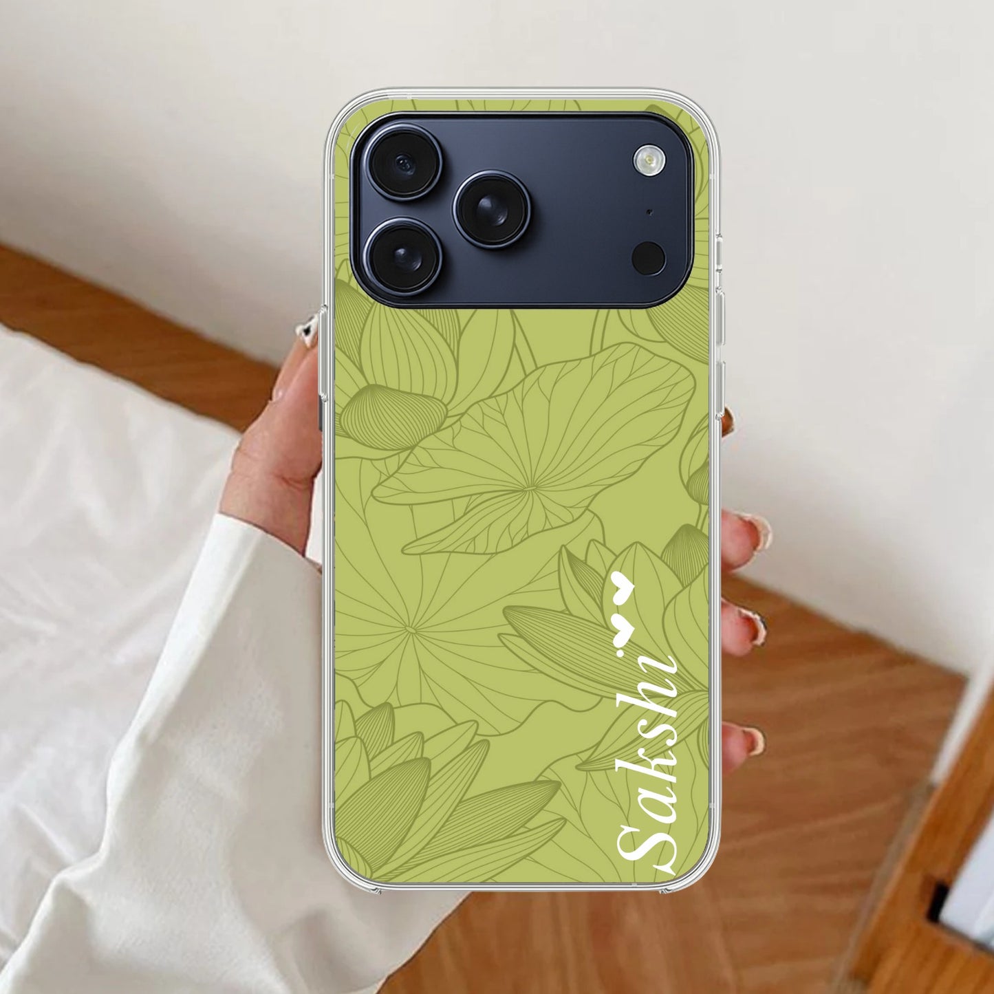 Customized luxury Mint Green leaves Transparent Silicon Case For iPhone