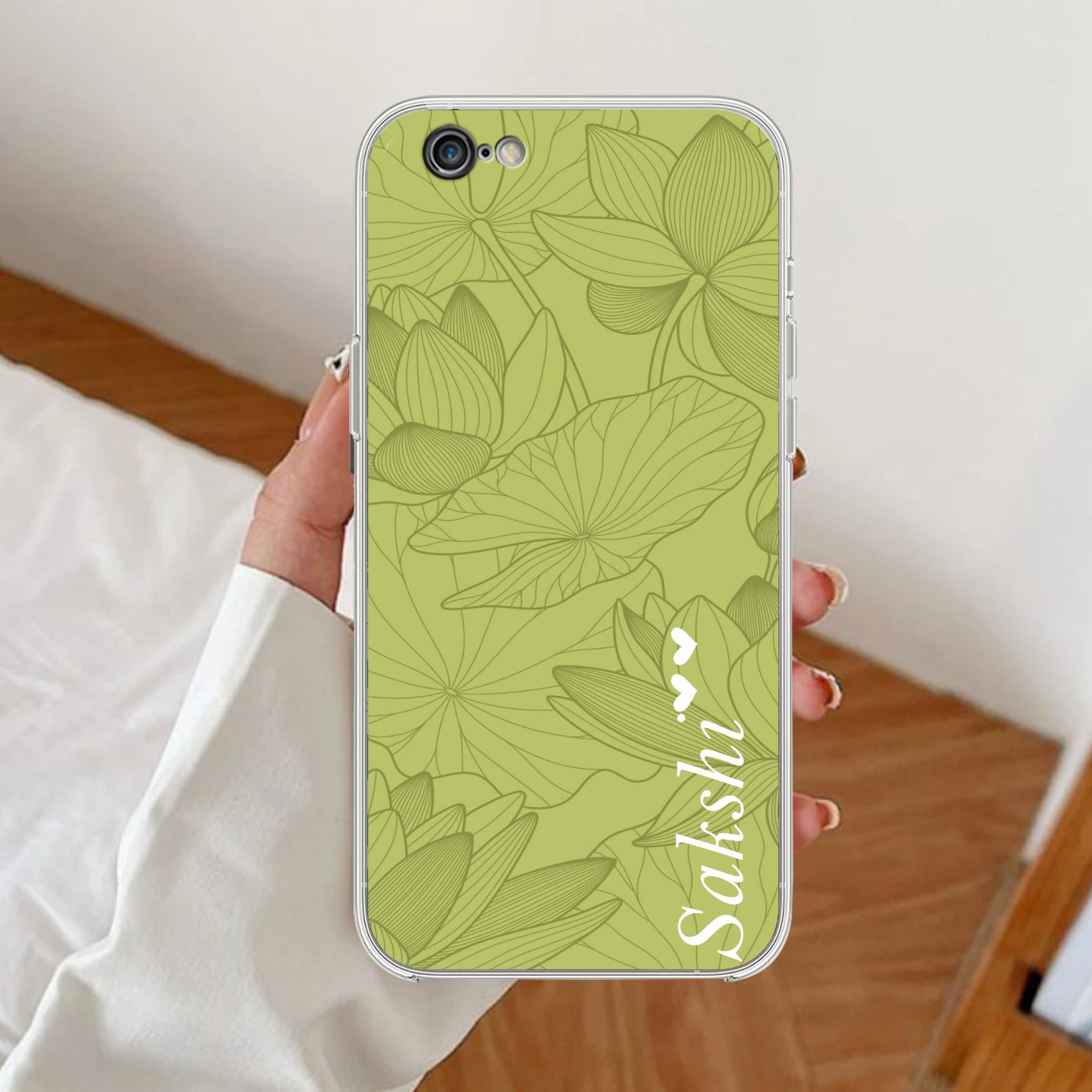 Customized luxury Mint Green leaves Transparent Silicon Case For iPhone 7 / iPhone 8 / iPhone Se 2020