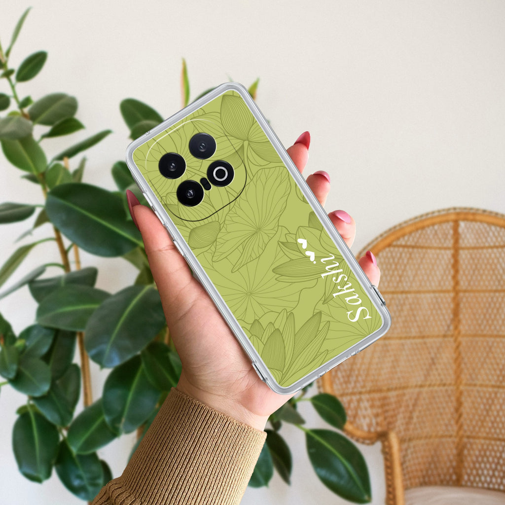 Customized luxury Mint Green leaves Transparent Silicon Case For iQOO - ShopOnCliQ