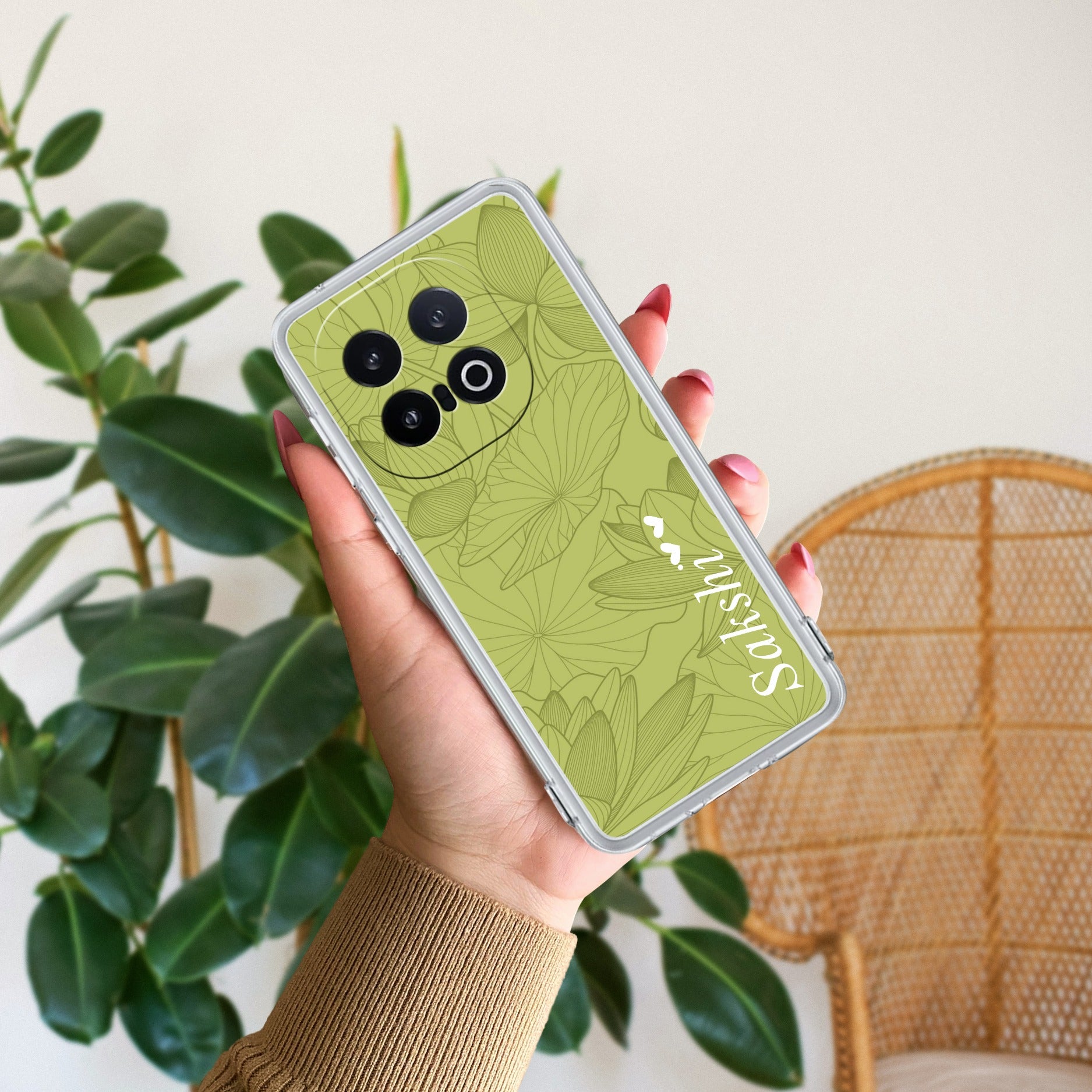 Customized luxury Mint Green leaves Transparent Silicon Case For iQOO - ShopOnCliQ